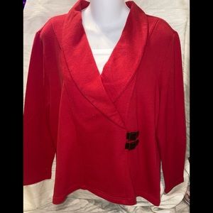 Red sweater with white imitation shirt